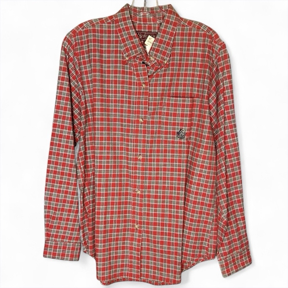 Vintage Roper Western Shirt Mens M Red Green Plaid Southwest Cowboy Rodeo‎ NOS